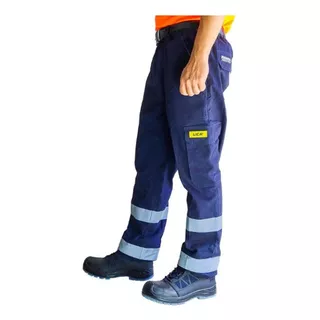 Pantalón Tipo Cargo De Trabajo Azul Con Bolsas