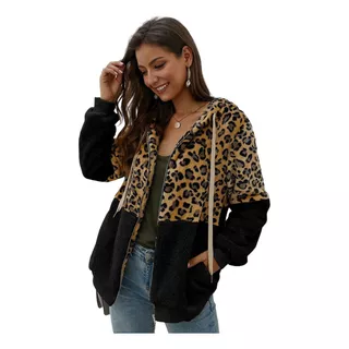 Campera Con Capucha Combinado Animal Print Polar Uniteduy