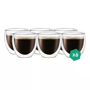 X6 Tazas Café Pocillos Doble Pared 200ml Vidrio Borosilicato