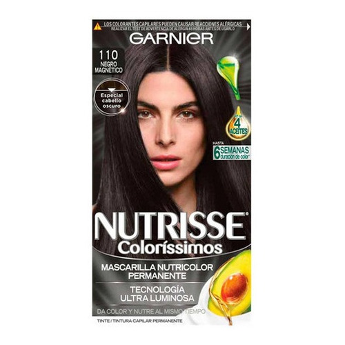 Kit Tintura Garnier  Nutrisse coloríssimos Mascarilla nutricolor permanente tono 110 negro magnético para cabello