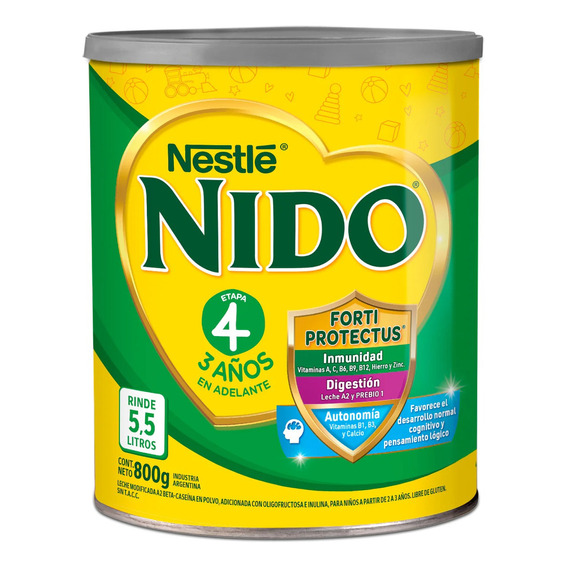 Nido 4 Prebio3 leche en polvo lata x 800g Nestlé	