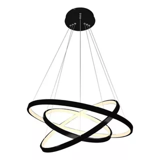 Lustre Led Moderno Pendente Anéis 3 Arco Aro Preto