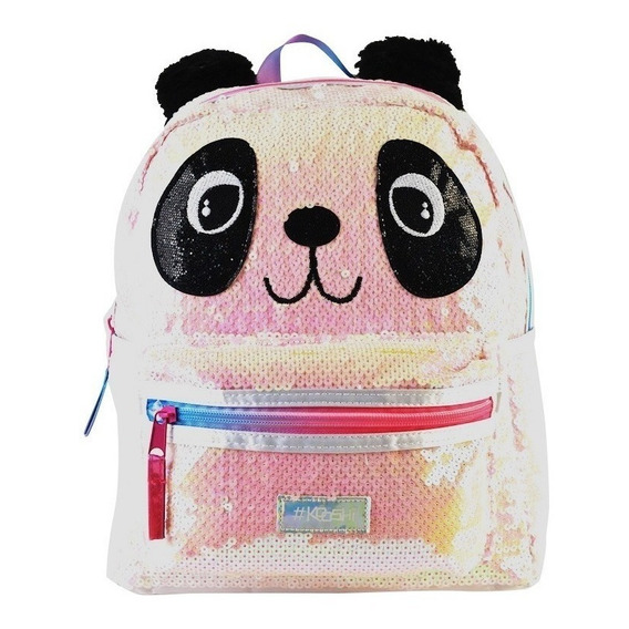 Mochila Espalda Panda Lentejuelas Peluche 12p Kooshi 91329 Color Rosa