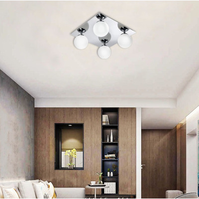 Plafon 4 Luces Elyn Cromo Globo Opal Apto G9 Deco Diseño