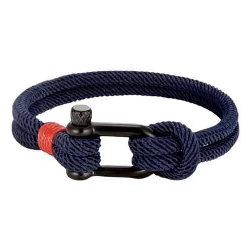 Pulsera Nautica Para Hombre Mujer Grillete Hilo Milan Acero Color Azul/grillete Silver Largo 19 cm