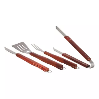 Conjunto Para Churrasco 4 Peças Longo, Inox E Madeira - Mor