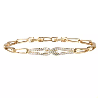 Fina Pulsera Esclava Ajustable De Mujer En Oro Lamin. 18k Con Swarovski