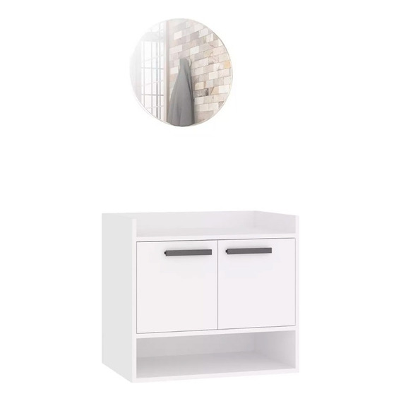 Kit Mueble 2  Puertas  1 Estante Para Baño + Espejo Circular