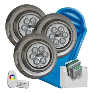 Kit Completo 3 Luces Led 20w Rgb P/ Pileta Fibra De Vidrio