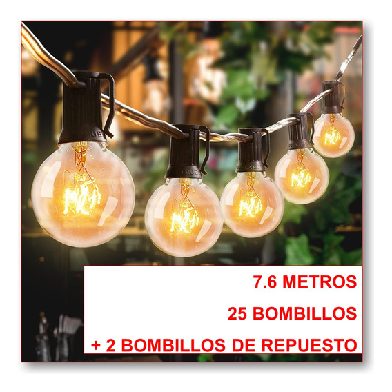 Guirnalda De Luces 25 Focos Vintage Impermeable 7.7 Metros