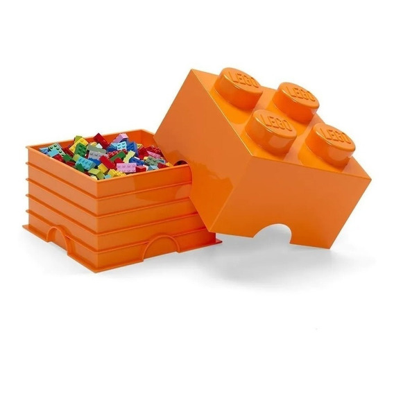 Lego Contenedor Canasto Apilable Organizador Storage Brick 4 Color Orange