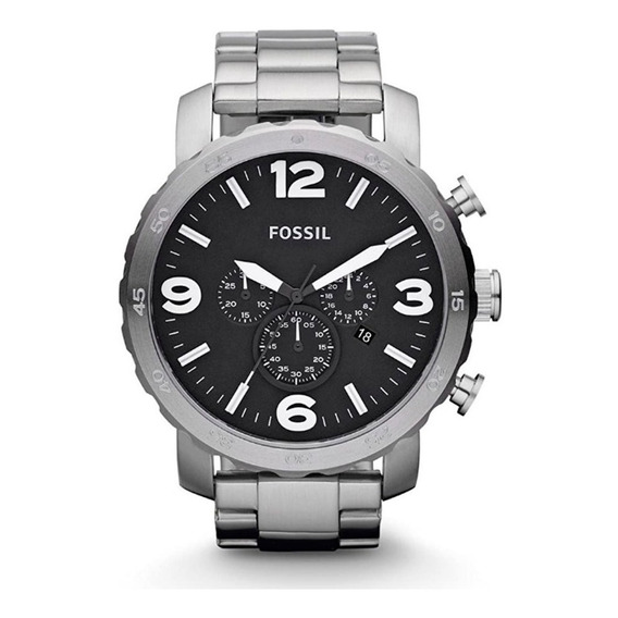 Reloj pulsera Fossil Nate con correa de acero inoxidable color plateado - fondo negro