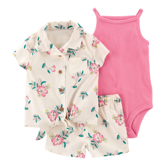 Set 3 Piezas Short, Camisa Y Body De Algodón Carters 1p2836