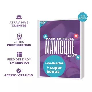 Pack Manicure - 100% Editável No Canva - 46 Artes + Bônus