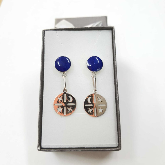 Aros Kultrun Grandes Plata Ley 950 Con Lapis Lazuli N2