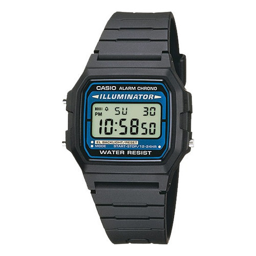 Reloj Casio Vintage F-105w-1adf Azul/negro Illuminator Color de la correa Negro