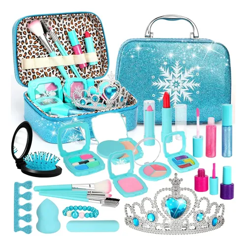 💄 Maletín De Maquillaje Infantil Flybay – 25 Piezas Lavables Y No Tóxicas, Incluye Sombras, Labiales Y Pinceles – Regalo Para Niñas De 3 A 10 Años