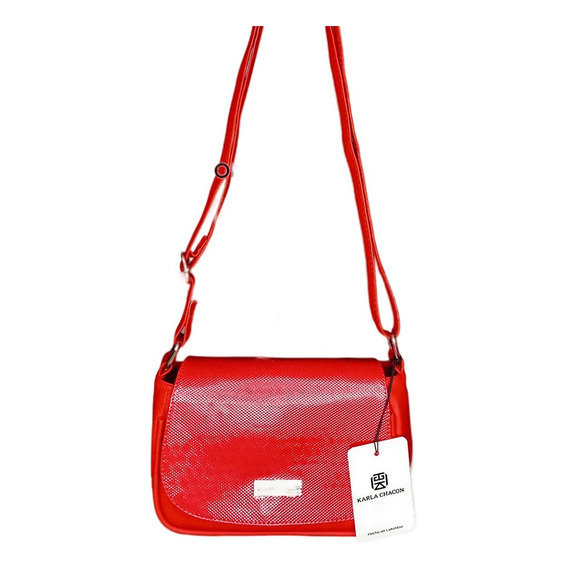 Bolsa bandolera Karla Chacon Lara diseño liso de sintético  roja con correa de hombro  roja