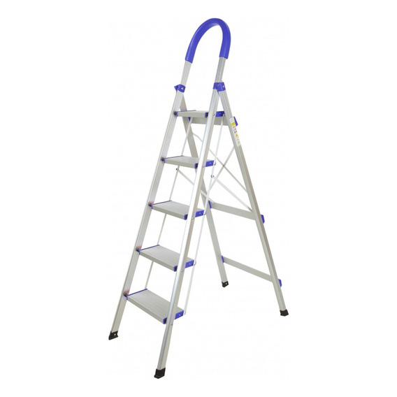Escalera Aluminio Reforzado Plegable 5 Escalones Anchos Color Azul