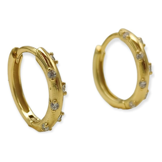 Aros Argollas Huggies 10mm Zirconias Plata 925 Chapada Oro