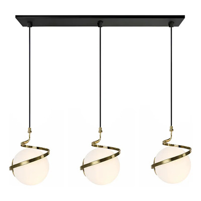  Colgante 3 Luces Helix Dorado Globo Opal Apto Led E27 Ld Dorado