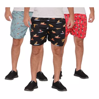 Kit 03 Shorts Tactel Masculino Estampado Mauricinho Praia 