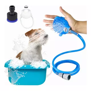 Guante De Baño Para Perro Con Manguera Ducha Limpieza Masaje Color Azul