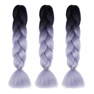 Kanekalon Para Trenzas Color  Negro Con Gris Set 5 Paquetes