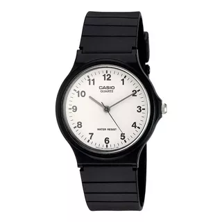 Reloj Pulsera Casio Collection Mq-24 De Cuerpo Color Negro, Analógico, Fondo Blanco, Con Correa De Resina Color Negro, Agujas Color Negro, Dial Negro, Minutero/segundero Negro, Bisel Color Negro Y Heb