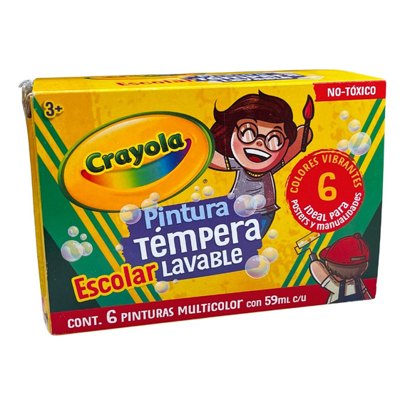 Pintura Escolar Tempera Lavable 6 Pinturas Multicolor Color Multiple