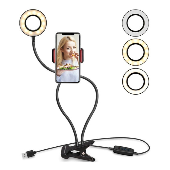 Aro De Luz Led 10 Cm + Soporte Celular Flexible Escritorio