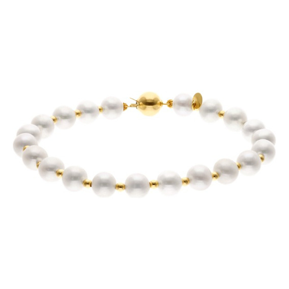 Pulsera De Perlas Y Oro Amarillo 14k ( 20 Cm )