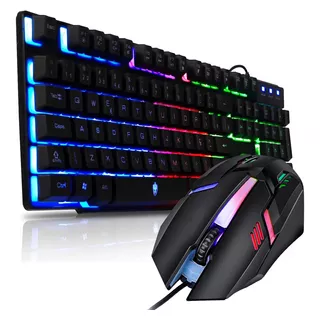 Kit Teclado Semi Mecânico Hawke + Mouse Gamer Led 7 Cores Cor Do Mouse Preto Cor Do Teclado Preto