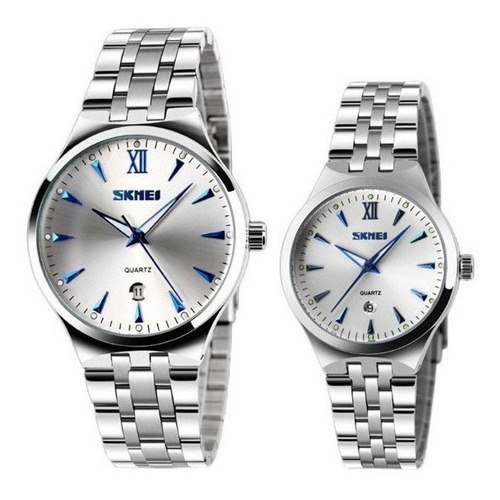 Reloj De Pareja Skmei Quartz Calendar Waterproof 2 Piezas Color Del Fondo Azul