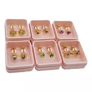 Oferta Regalo 4 Aros Aritos P/ Nena Niña Enchapado Oro 18kt 