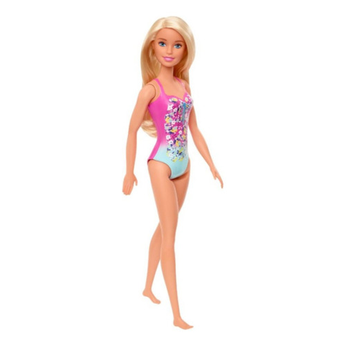 Muñeca Barbie Malla Rosa Con Flores Dia De Playa Ghh38
