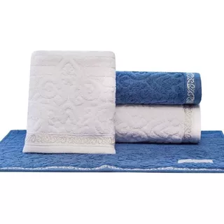 Toalha Banho Rosto Kit 4pçs Macio Algodão Diferentes Cores Cor Branco-indigo