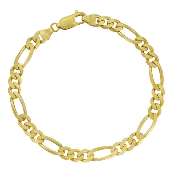 Pulsera Figaro Estilo 3x1 Oro 14k Kilates 21cm 5.5mm Italy Color Dorado Diámetro 7 cm Largo 21 "