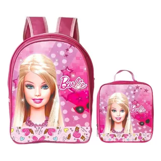 Mochila Infantil Escolar Juvenil  Lancheira Bolsa Térmica Cor Rosa Desenho Do Tecido Barbie