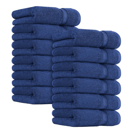 Bluelander Set de 12 Toallas de Cara 30x30cm 100% algodón absorbente color Azul Oscuro Liso
