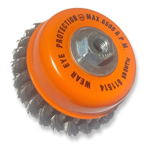 Cepillo Copa Alambre Trenzado 125mm Harden Industrial Color Naranja