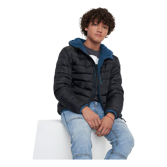 Parka Niño Teen Zipper Forrada Negro Corona