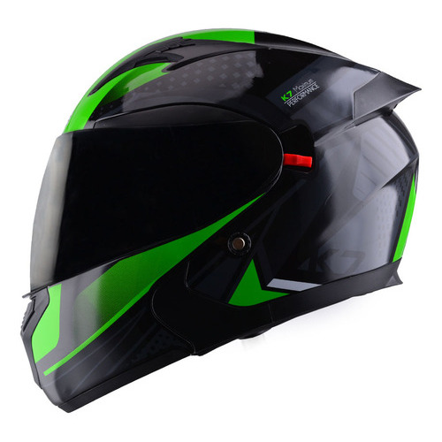 Casco Para Moto Edge K7 Certificado Dot Visor Solar Obscuro Color Verde Tamaño del casco L (59-60 cm)