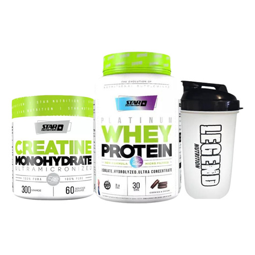 Star Nutrition Platinum Whey Protein Sabor Cookies And Cream 907g Creatina Pura 300g Vaso Legend 600ml