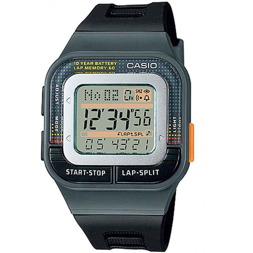 Reloj digital Casio SDB-100-1adf para mujer, color de la correa: negro, color del bisel: plateado, color de fondo: gris