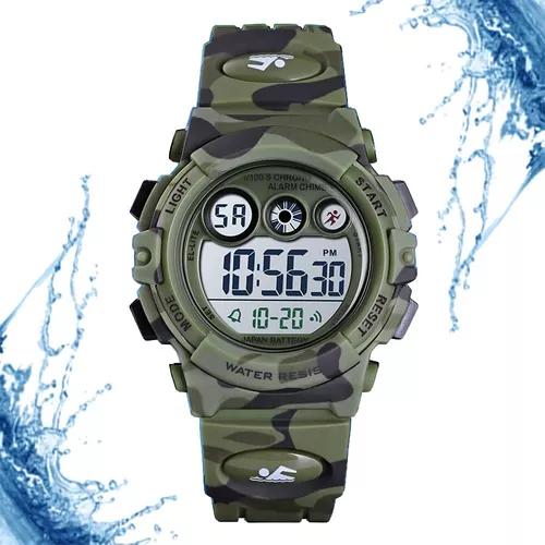 Reloj Niños Deportivo Led Contra Agua Camuflaje Militar Nado Color de la  correa Azul oscuro