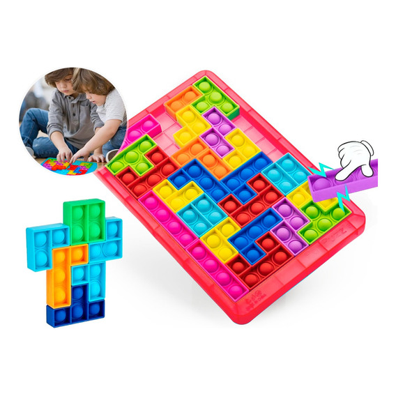 Pop It Rompecabezas Juego Burbujas Bloques Tetris Puzzle Tik Color Rojo - Compartir Familia Entretencion Monitos Construccion Bloques