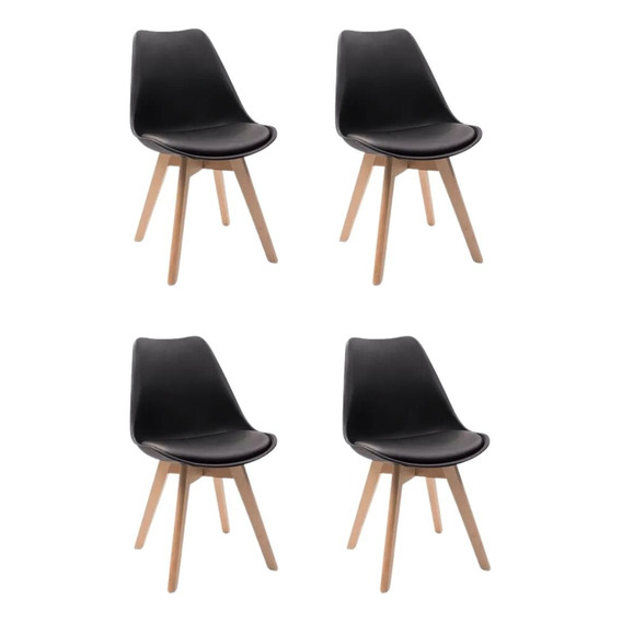 Juego Sillas X 4 Eames De Comedor Nordica Madera Acolchonada