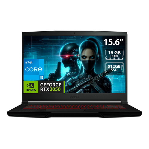 Laptop  gamer  MSI Thin GF63 negra 15.6", Intel Core i5 11400H  16GB de RAM 512GB SSD, NVIDIA GeForce RTX 3050 144 Hz 1920x1080px Windows 11 Home