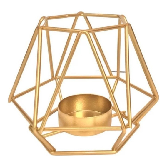 Candelabro Porta Vela Diseño Geométrico Decorativo Dorado 
